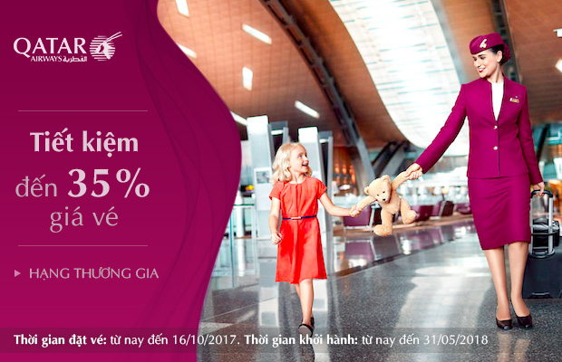 Tiết kiệm 35% giá vé hạng Thương gia, bay khắp thế giới cùng Qatar Airways