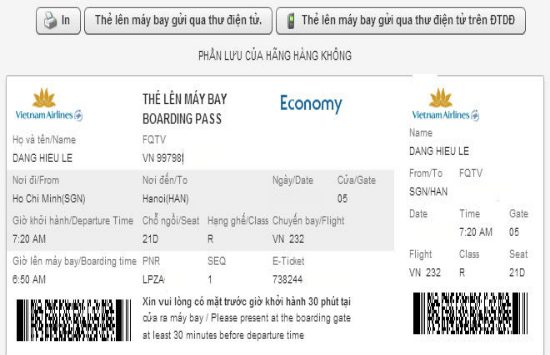 các bước thực hiện check-in trực tuyến của vietnam airlines