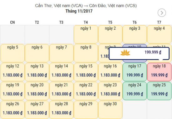 giá vé máy bay rẻ nhất từ Cần Thơ đến Côn Đảo