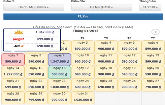 giá vé máy bay vietjet air đi hà nội