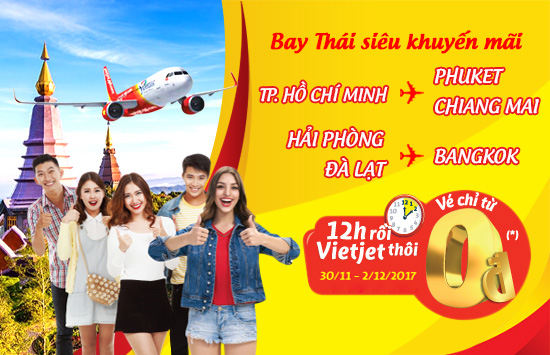 “Bay Thái siêu tiết kiệm” cùng Vietjet Air vé 0 đồng