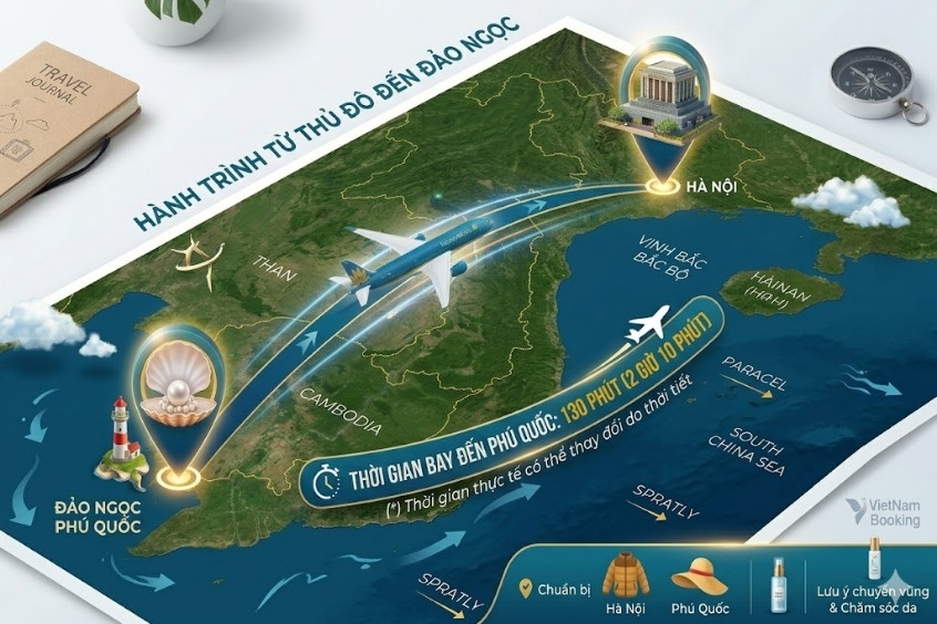 Cẩm nang khởi hành từ Thủ đô: Thời gian bay từ Hà Nội đi Phú Quốc
