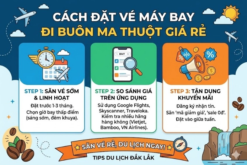 Cách đặt vé máy bay đi Buôn Ma Thuột giá rẻ - Săn vé ngon cùng Dideden!