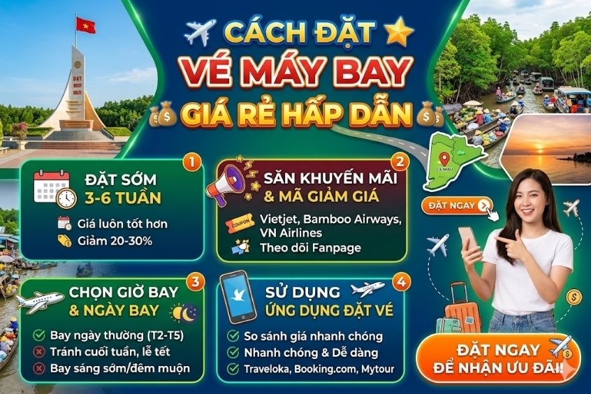 Cách đặt vé máy bay đi Cà Mau giá rẻ cùng Dideden – Đặt nhanh, giá tốt ngay hôm !