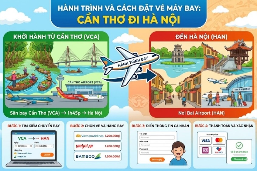 Bật mí cách đặt vé máy bay từ Cần Thơ đi Hà Nội giá tiết kiệm tối đa cùng Dideden!