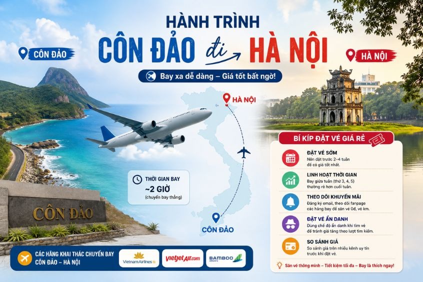 Cách đặt vé máy bay từ Côn Đảo đi Hà Nội giá rẻ, săn deal hời cùng Dideden ngay hôm nay!