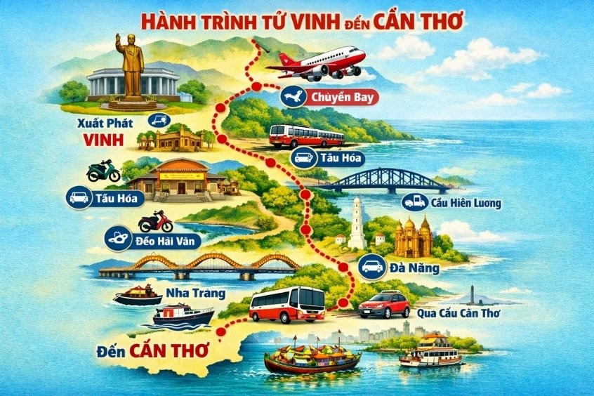 Tổng hợp phương tiện di chuyển từ Vinh đi Cần Thơ nhanh chóng, tiện nghi và tiết kiệm