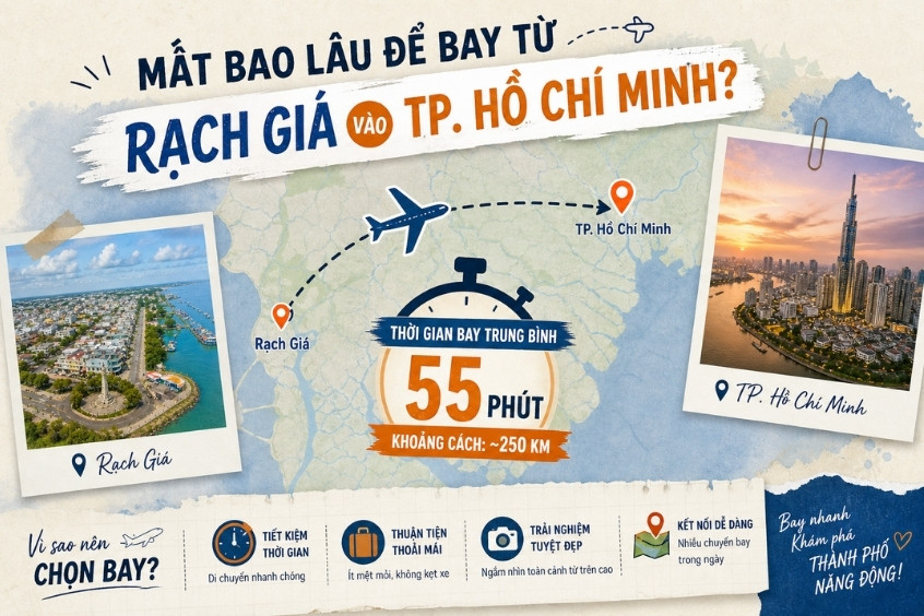 Xem ngay thời gian bay từ Rạch Giá đi TP. Hồ Chí Minh