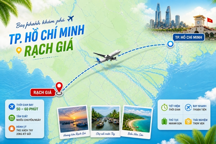 Check ngay thời gian bay từ TP. Hồ Chí Minh đi Rạch Giá
